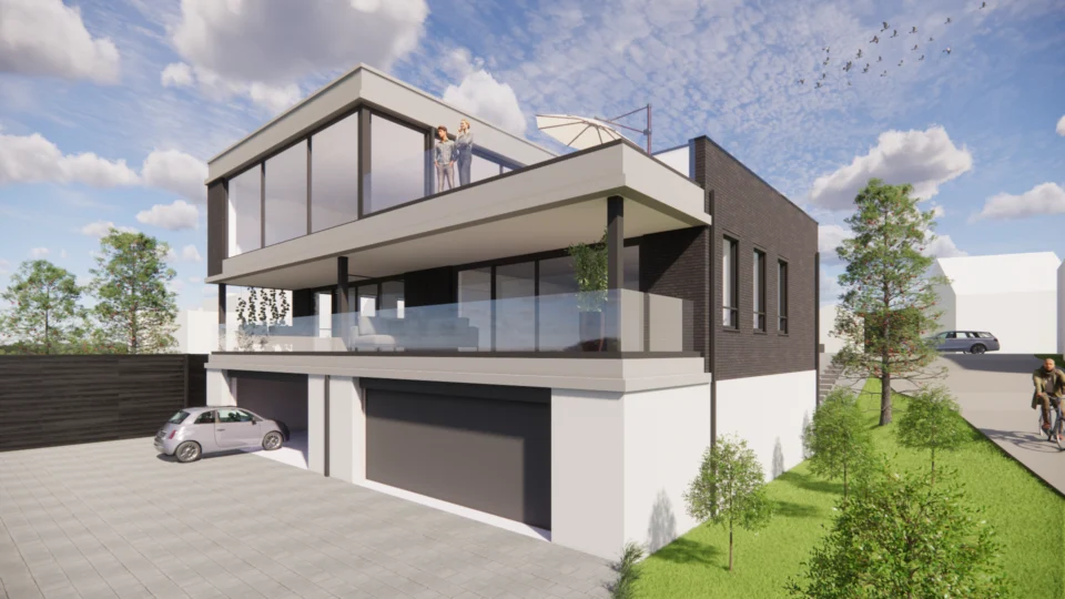 Artist impression van de achterzijde van het nieuwe gebouw.