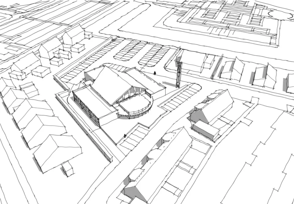 Ontwerpschetsen architect verbouwing school tot kerk Ontwerpschetsen architect verbouwing school tot kerk